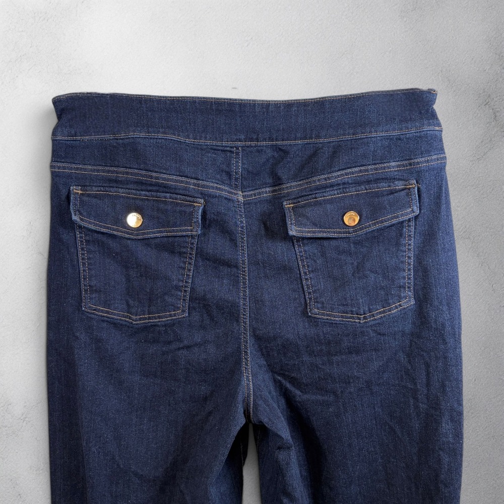 Chico's Dark Indigo Flare Wide Leg Jeans with Button Detail - Picture 11 of 12